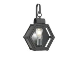 LED Rustikale Außenwand Laterne hängend sechseckig, Schwarz Höhe 42cm