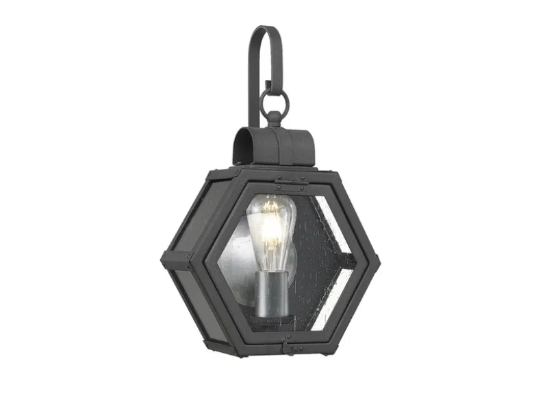 LED Rustikale Außenwand Laterne hängend sechseckig, Schwarz Höhe 42cm