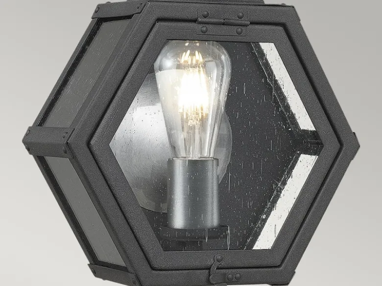 LED Rustikale Außenwand Laterne hängend sechseckig, Schwarz Höhe 42cm