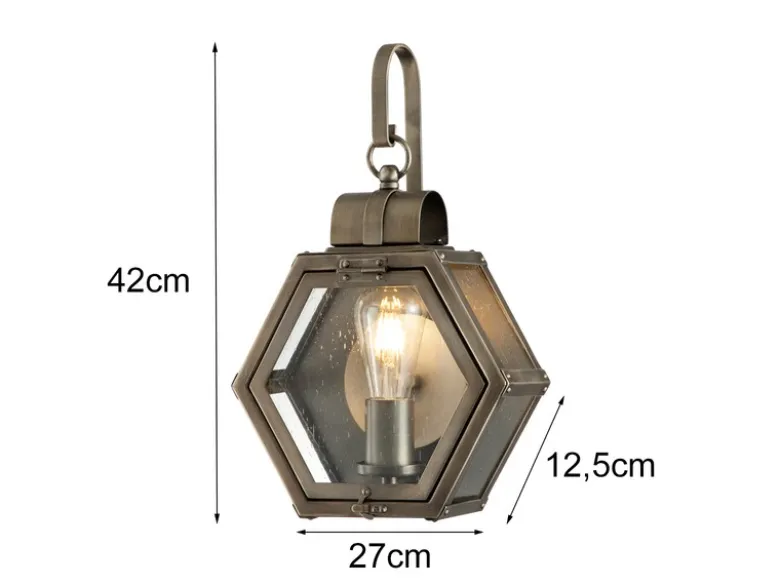 LED Rustikale Außenwand Laterne hängend sechseckig, Bronze Höhe 42cm