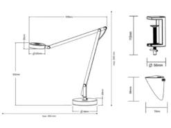 LED Schreibtischlampe AMSTERDAM Weiß, auch zum Klemmen, Höhe max. 90cm