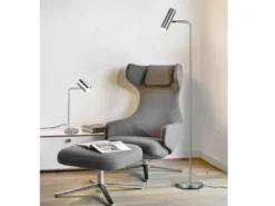 LED Schreibtischlampe in Silber matt, Spot schwenkbar, Höhe 45cm
