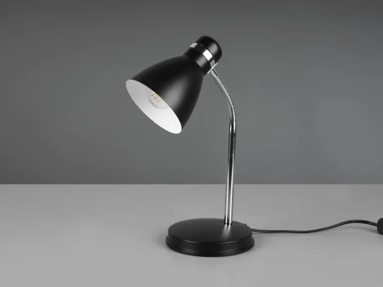 LED Schreibtischleuchte flexibel, Chrom & Metallschirm Schwarz, 33cm