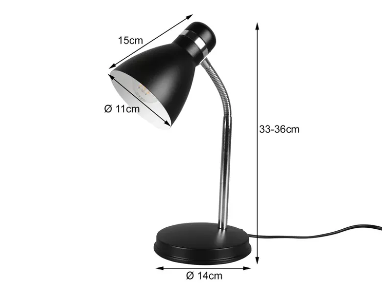 LED Schreibtischleuchte flexibel, Chrom & Metallschirm Schwarz, 33cm