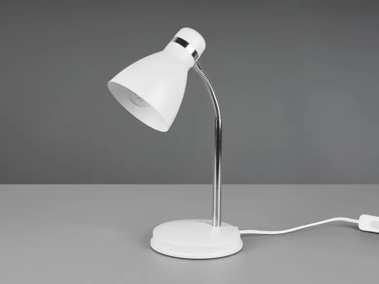 LED Schreibtischleuchte flexibel, Chrom & Metallschirm Weiß, 33cm