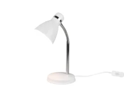 LED Schreibtischleuchte flexibel, Chrom & Metallschirm Weiß, 33cm