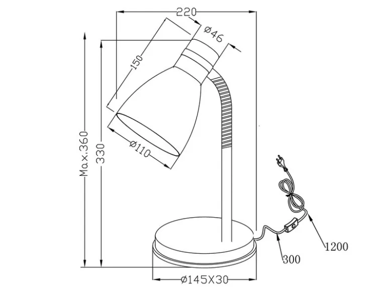 LED Schreibtischleuchte flexibel, Chrom & Metallschirm Weiß, 33cm