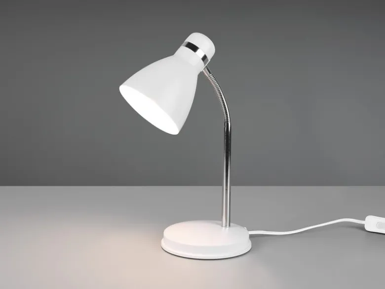 LED Schreibtischleuchte flexibel, Chrom & Metallschirm Weiß, 33cm