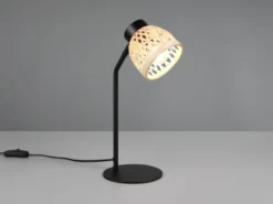 LED Schreibtischleuchte mit Korb Lampenschirm aus Bambus, Höhe 36cm