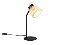 LED Schreibtischleuchte mit Korb Lampenschirm aus Bambus, Höhe 36cm