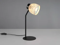 LED Schreibtischleuchte mit Korb Lampenschirm aus Bambus, Höhe 36cm