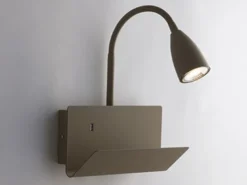 LED Schwanenhals Leselampe Braun mit Ablage & USB-Ladefunktion, B. 23cm