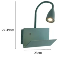 LED Schwanenhals Leselampe Grün mit Ablage & USB-Ladefunktion, B. 23cm