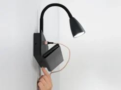 LED Schwanenhals Leselampe Schwarz mit Ablage & USB-Ladefunktion, B. 23cm
