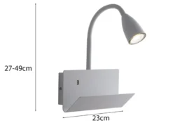 LED Schwanenhals Leselampe Weiß mit Ablage & USB-Ladefunktion, B. 23cm