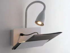 LED Schwanenhals Leselampe Weiß mit Ablage & USB-Ladefunktion, B. 23cm