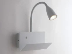 LED Schwanenhals Leselampe Weiß mit Ablage & USB-Ladefunktion, B. 23cm