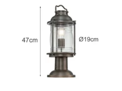 LED Sockel Laterne im Industriedesign, Bronze Höhe 47cm