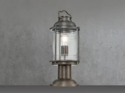 LED Sockel Laterne im Industriedesign, Bronze Höhe 47cm