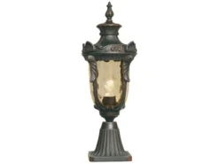 LED Sockel Laterne im Jugendstil mit Amberglas, Höhe 54cm