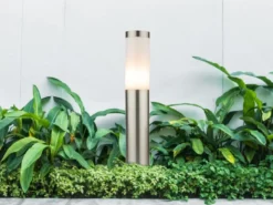 LED Sockelleuchte aus Edelstahl in Silber, Höhe 45cm