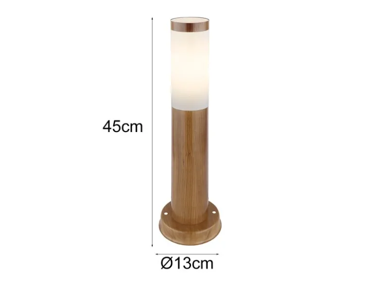 LED Sockelleuchte aus Edelstahl in Holzoptik, Höhe 45cm
