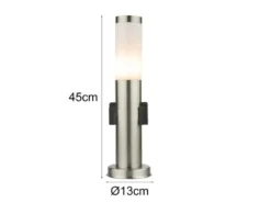 LED Sockelleuchte aus Edelstahl in Silber mit zwei Steckdosen, Höhe 45cm