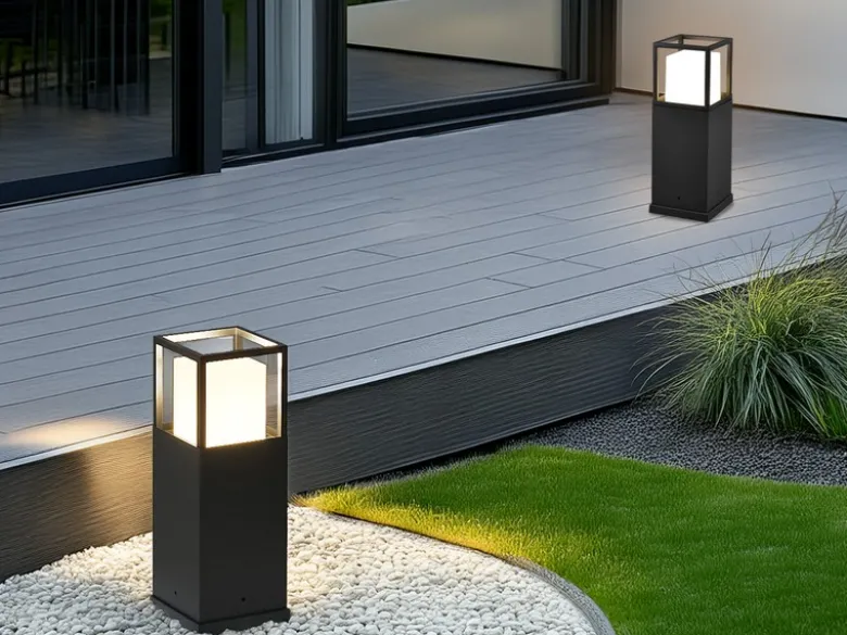 LED Sockelleuchte 2er SET im Bauhausstil Anthrazit, Höhe 40cm