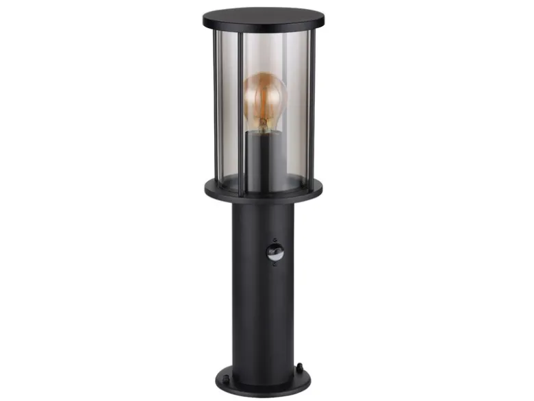 LED Sockelleuchte mit Bewegungsmelder aus Edelstahl mit Rauchglas, H: 45cm