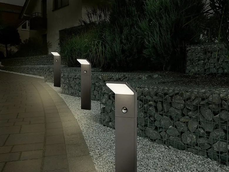 LED Sockelleuchten mit Bewegungsmelder 2er SET Anthrazit, IP54, H50cm