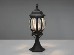 LED Sockelleuchte nostalgische Laterne Aluminium Schwarz, Höhe 49cm