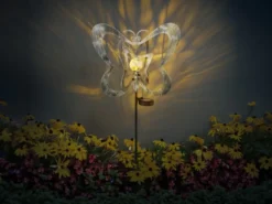 LED Solar Gartenstecker mit drehbaren Schmetterlingen in Silber-Grau, Höhe 83cm