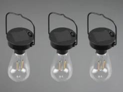 LED Solarlaterne CAMPUS 3er SET zum aufhängen Schwarz Ø7cm Höhe 23cm
