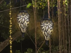 LED Solarlaternen Hängeleuchten 2er Set, Lampenschirm klar, Höhe 50cm