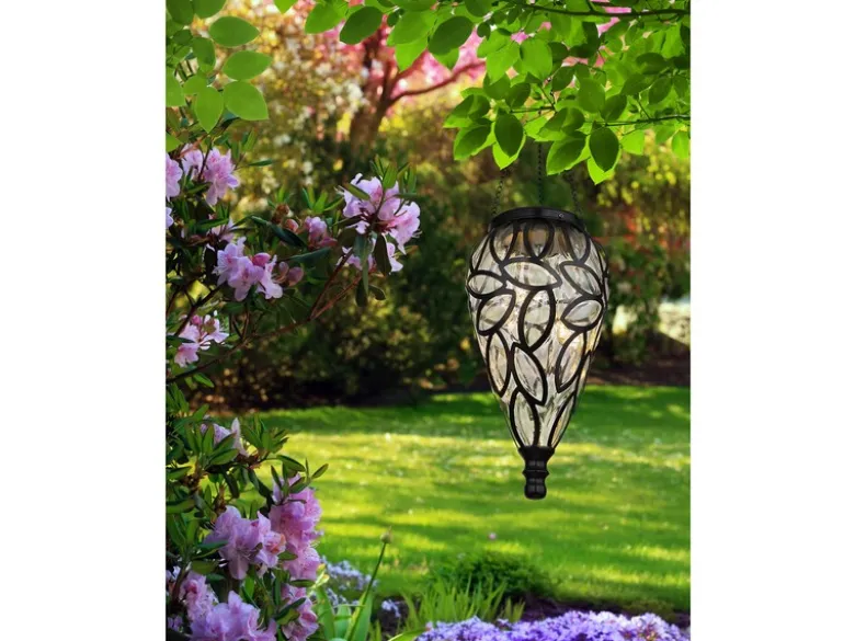 LED Solarlaternen Hängeleuchten 2er Set, Lampenschirm klar, Höhe 50cm