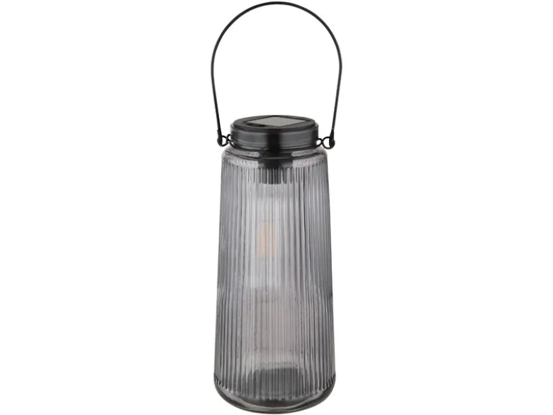LED Solarlaterne Rauchglas, hängend oder stehend, Höhe 25cm