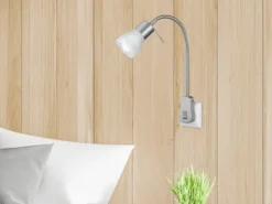 LED Steckerspot LEVISTO mit Schalter und Flexarm, Silber Höhe 40cm