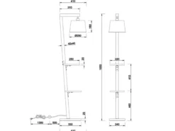 LED Stehlampe aus Holz mit Ablagen & Metallschirm Silber antik, Höhe 165cm