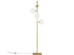 LED Stehlampe 4-flammig Gold mit Glaskugeln in Opalweiß, Höhe 150cm
