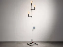 LED Stehlampe 3-flammig Wasserrohr Optik in Grau antik, Höhe 159cm
