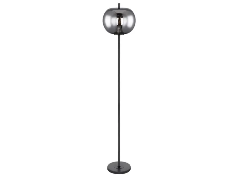 LED Stehlampe mit Rauchglas Lampenschirm Ø 30cm, Metall Schwarz