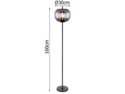 LED Stehlampe mit Rauchglas Lampenschirm Ø 30cm, Metall Schwarz