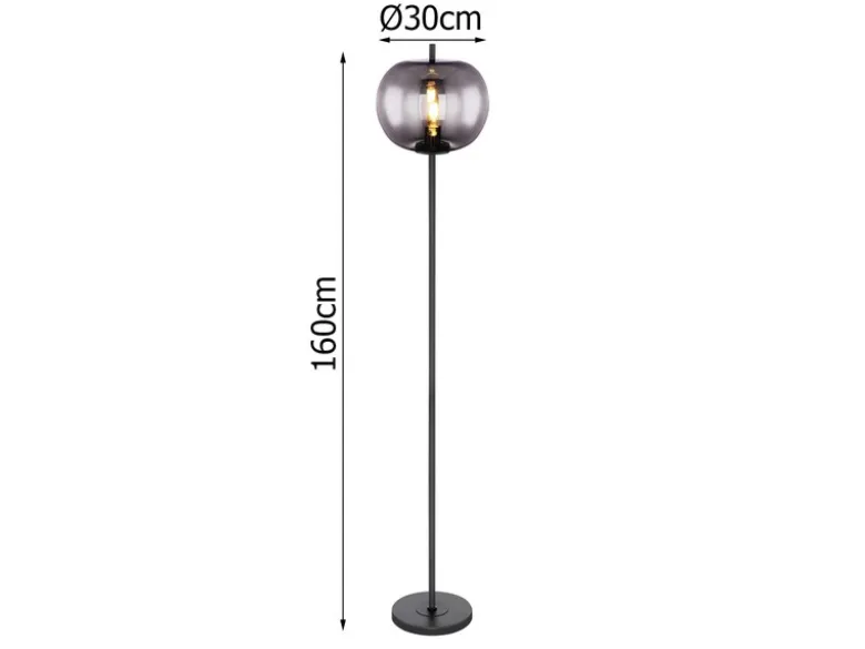 LED Stehlampe mit Rauchglas Lampenschirm Ø 30cm, Metall Schwarz