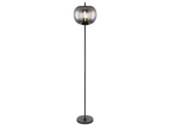 LED Stehlampe mit Rauchglas Lampenschirm Ø 30cm, Metall Schwarz