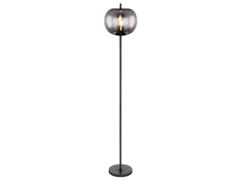 LED Stehlampe mit Rauchglas Lampenschirm Ø 30cm, Metall Schwarz