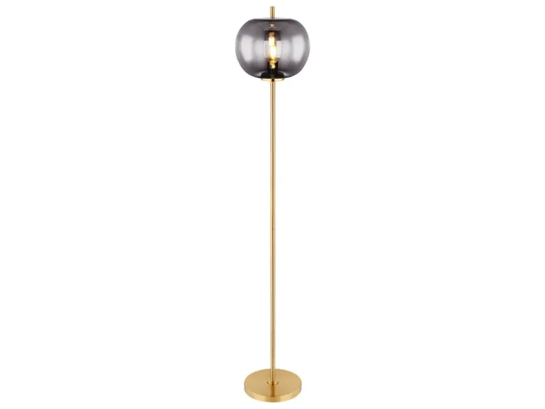 LED Stehlampe mit Rauchglas Lampenschirm Ø 30cm, Metall Messing