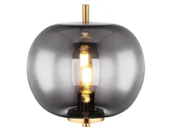 LED Stehlampe mit Rauchglas Lampenschirm Ø 30cm, Metall Messing