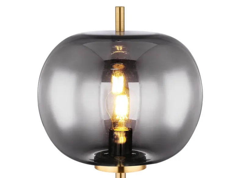 LED Stehlampe mit Rauchglas Lampenschirm Ø 30cm, Metall Messing