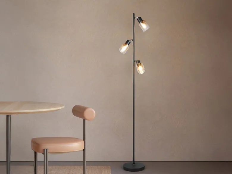LED Stehlampe mit 3 schwenkbaren Glas Spots Amberfarbig, Höhe 154cm