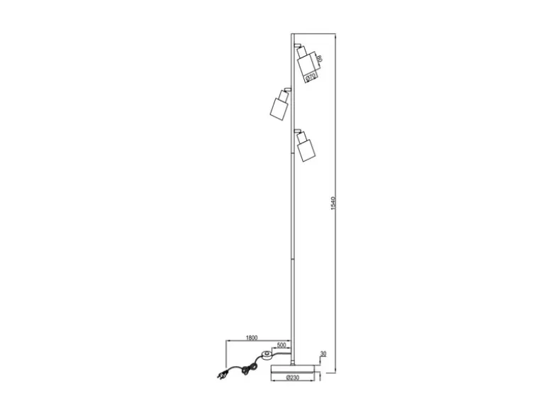 LED Stehlampe mit 3 schwenkbaren Glas Spots Amberfarbig, Höhe 154cm